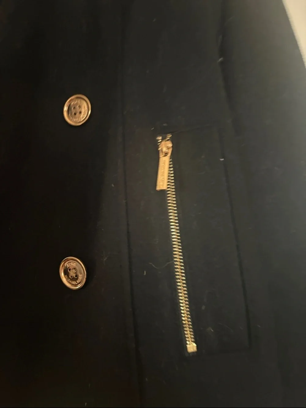 Michael Kors Black Double-Breasted Pea Coat with Gold Buttons - Picture 2 of 7
